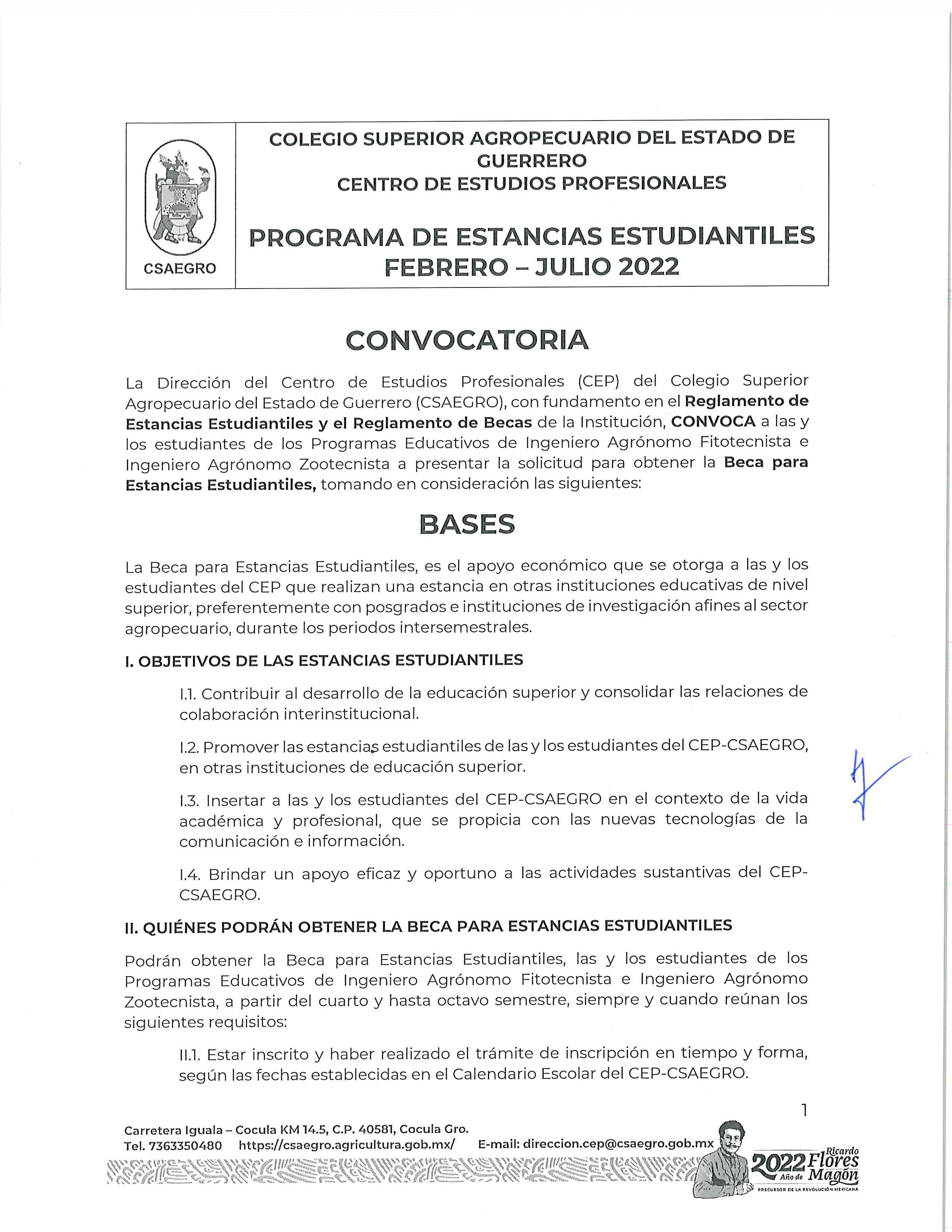 Convocatoria beca de Estancias Estudiantiles Pag.1