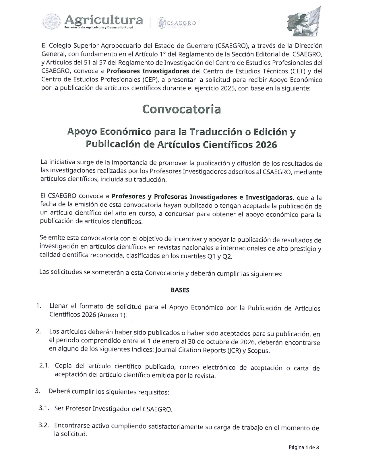 Convocatoria para el Apoyo Económico para la Traducción o Edición y Publicación de Artículos Científicos 2026-2