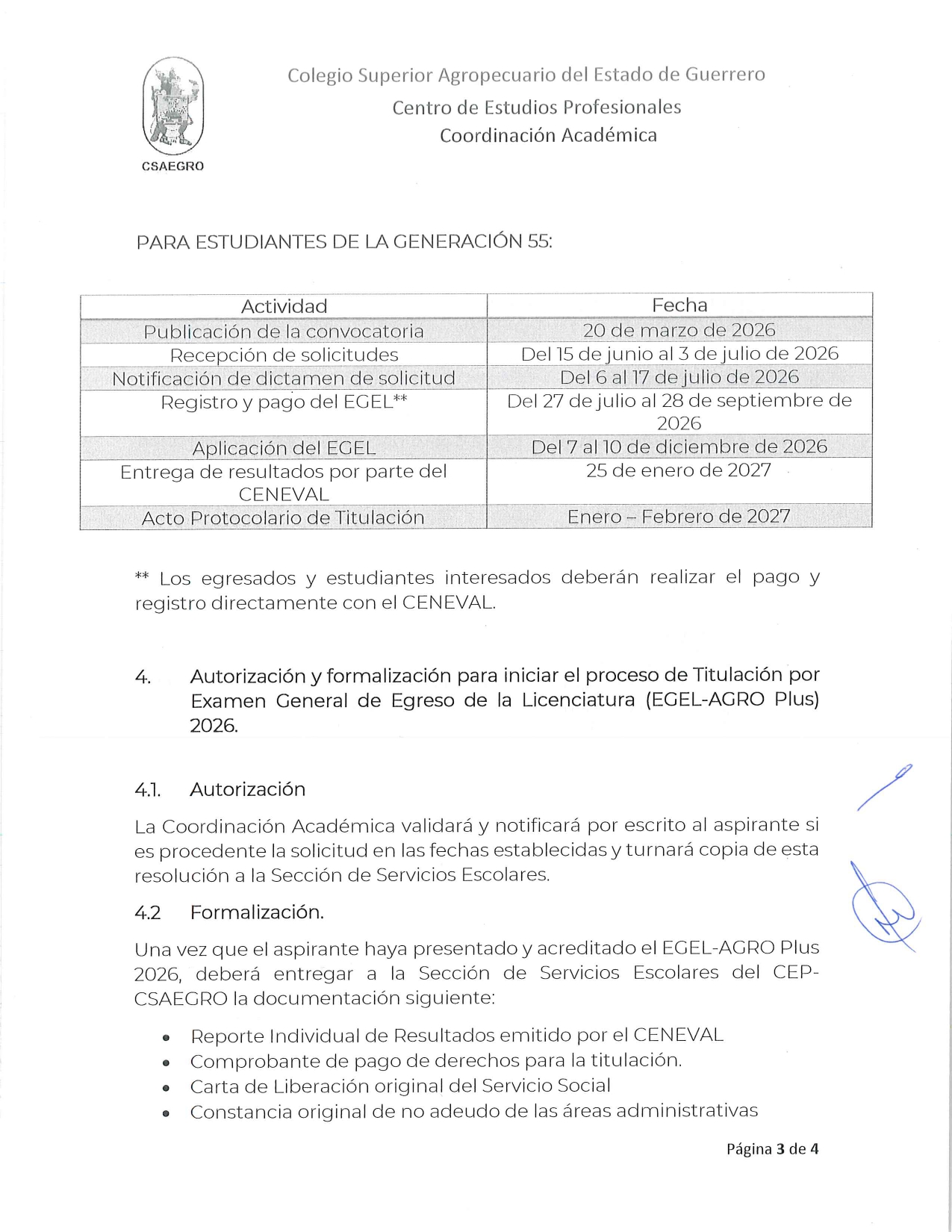 Convocatoria de Titulacion por EGEL 2026-3
